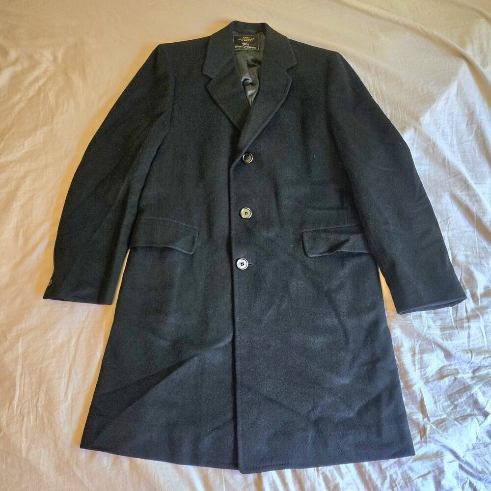 Hart Schaffner & Mark Mens Silver Trumpeter Cashmere Long Overcoat Black Size 39